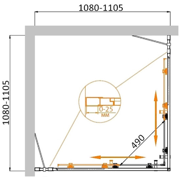 Душевой уголок Cezares Molveno 110x110 MOLVENO-A-22-90+20-C-BORO-IV профиль Брашированное золото стекло прозрачное