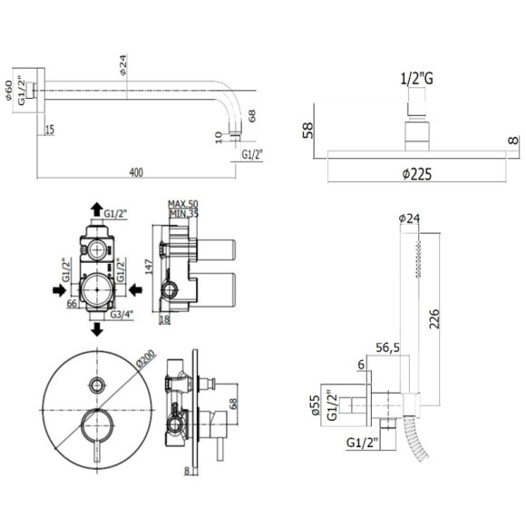 Душевая система Paffoni Light KITLIG015HG Золото медовое
