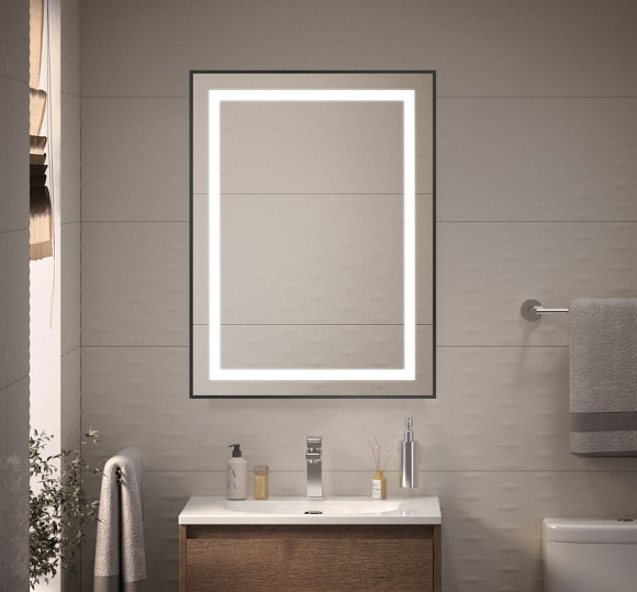 Зеркало BelBagno Kraft 60 SPC-KRAFT-600-800-SENS-NERO с подсветкой Черное с сенсорным выключателем