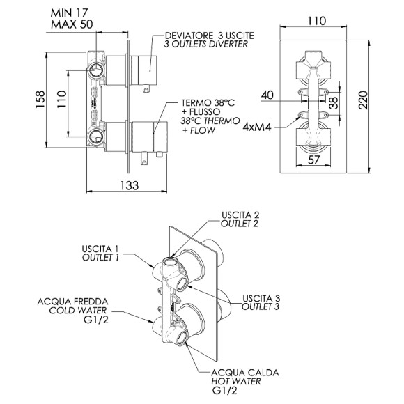 Смеситель для душа Remer Edge EG593BG Золото брашированное Смеситель для душа Remer Edge EG593BG Золото брашированное