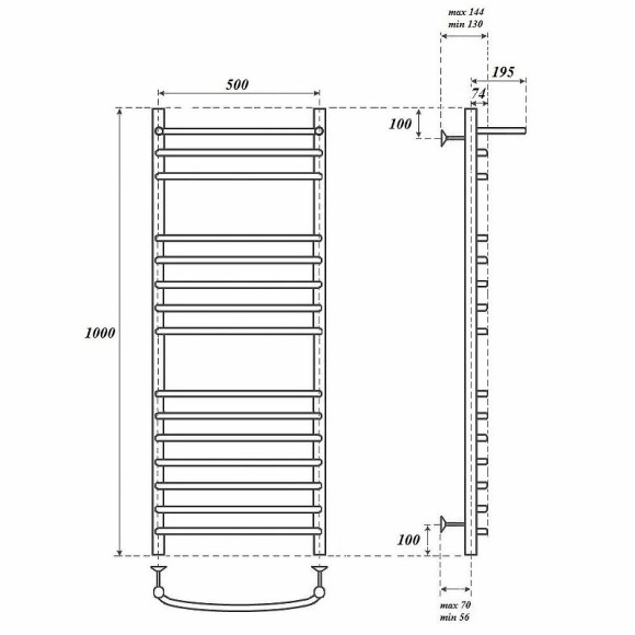 Водяной полотенцесушитель Point Альфа PN05150SP П14 500x1000 с полкой Хром Водяной полотенцесушитель Point Альфа PN05150SP П14 500x1000 с полкой Хром