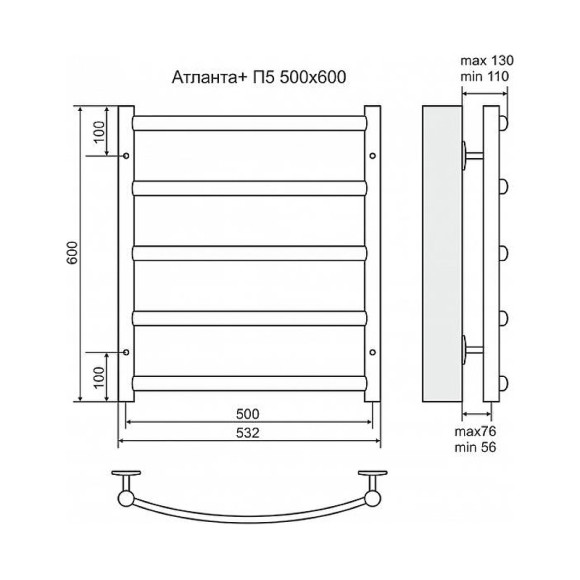 Водяной полотенцесушитель Terminus Атланта+ П5 500х600 4630080267633 Хром