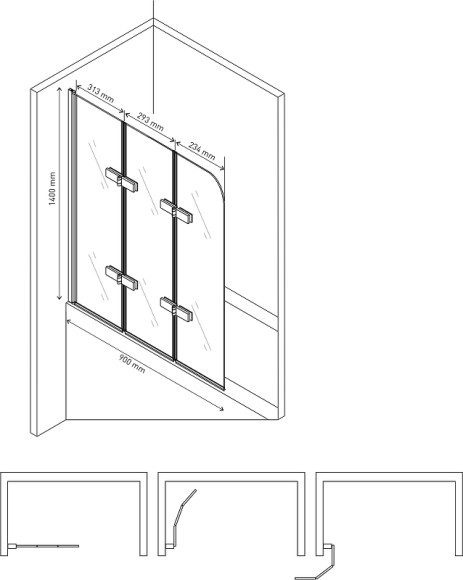 Шторка на ванну Berges City 2.0 90 062013 профиль Хром стекло прозрачное