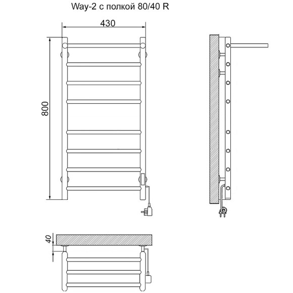 Электрический полотенцесушитель Ника Way-2 80/40 с полкой Хром Электрический полотенцесушитель Ника Way-2 80/40 с полкой Хром