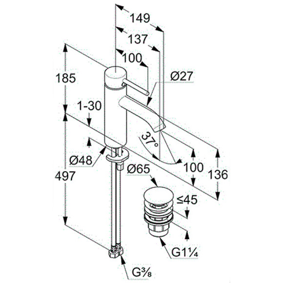 Смеситель для раковины Kludi Bozz 38288N076 Золото брашированное Смеситель для раковины Kludi Bozz 38288N076 Золото брашированное