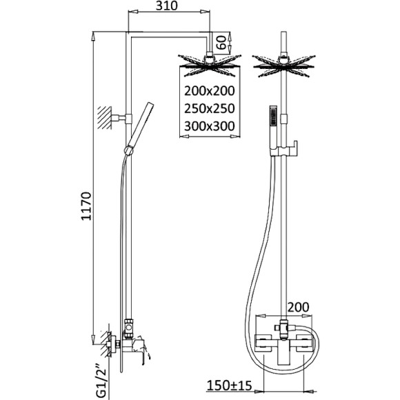 Душевая система Cezares Porta-CD-NOP Черная матовая