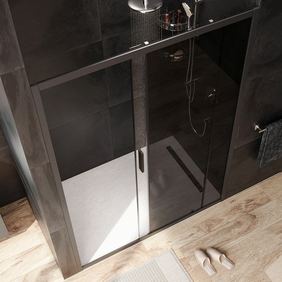 Душевая дверь AM.PM Gem 140 W90G-140-1-195BG профиль Черный матовый стекло тонированное-прозрачное Душевая дверь AM.PM Gem 140 W90G-140-1-195BG профиль Черный матовый стекло тонированное-прозрачное