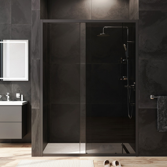 Душевая дверь AM.PM Gem 140 W90G-140-1-195BG профиль Черный матовый стекло тонированное-прозрачное Душевая дверь AM.PM Gem 140 W90G-140-1-195BG профиль Черный матовый стекло тонированное-прозрачное