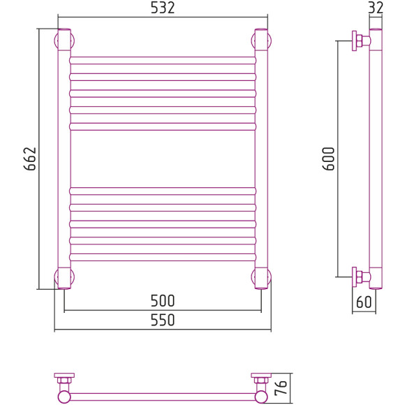 Водяной полотенцесушитель Сунержа Богема+ прямая 600х500 05-0220-6050 Состаренная бронза