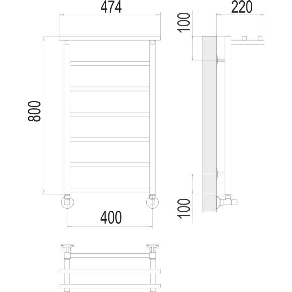 Водяной полотенцесушитель Terminus Контур П7 400х800 4670078529701 с полкой Хром, нижнее подключение, G 1/2" ВР, с угловым соединением Водяной полотенцесушитель Terminus Контур П7 400х800 4670078529701 с полкой Хром, нижнее подключение, G 1/2" ВР, с угловым соединением