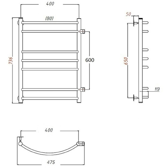 Водяной полотенцесушитель Тругор Приоритет ПМ 3 60x80 Хром