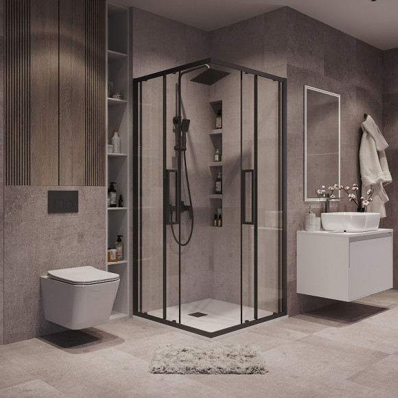 Душевой уголок Grossman Cosmo 80х80 300.K33.02.8080.21.00 профиль Черный матовый стекло прозрачное Душевой уголок Grossman Cosmo 80х80 300.K33.02.8080.21.00 профиль Черный матовый стекло прозрачное