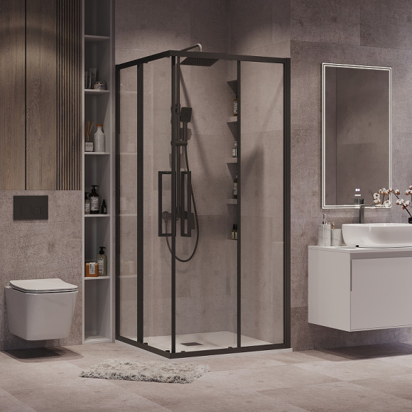 Душевой уголок Grossman Cosmo 80х80 300.K33.02.8080.21.00 профиль Черный матовый стекло прозрачное Душевой уголок Grossman Cosmo 80х80 300.K33.02.8080.21.00 профиль Черный матовый стекло прозрачное