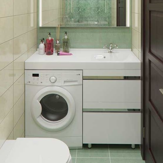 Фото ванной комнаты со столешницей и стиральной машиной