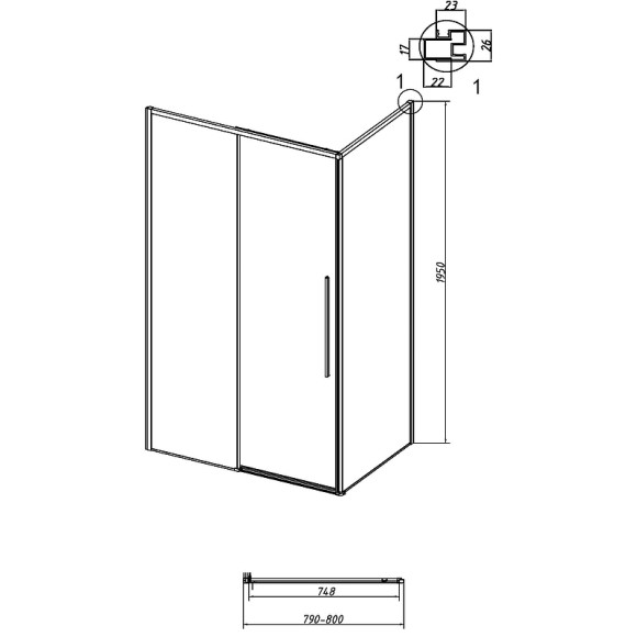 Душевая стенка Grossman Galaxy 80 200.K33.01.80.21.00 профиль Черный матовый стекло прозрачное