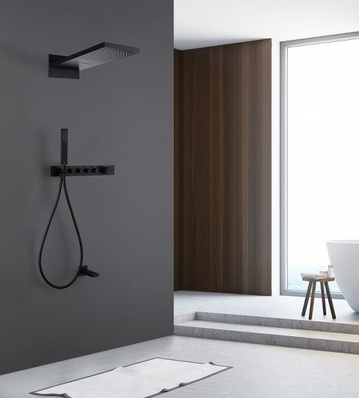 Душевая система Abber Rund AF8753B с термостатом Черная матовая Душевая система Abber Rund AF8753B с термостатом Черная матовая