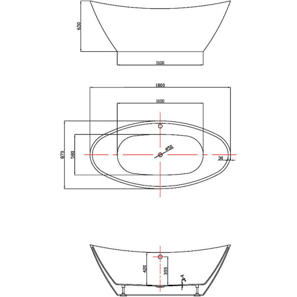 Акриловая ванна Vincea VBT-203 180x87 без гидромассажа