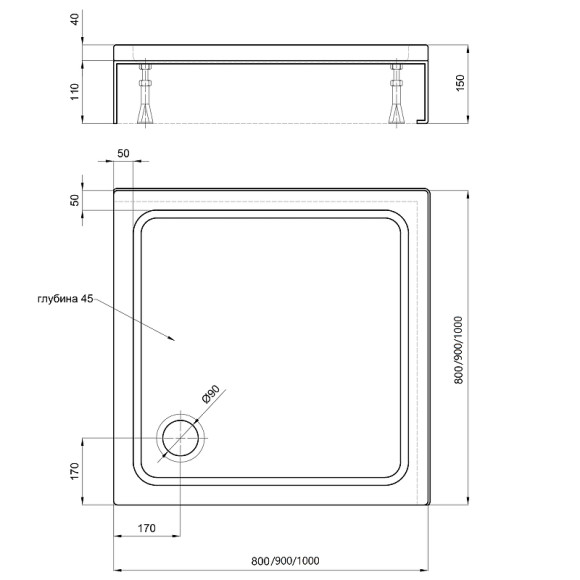 Акриловый поддон для душа Aquatek 100x100 DPA-0000003 Белый