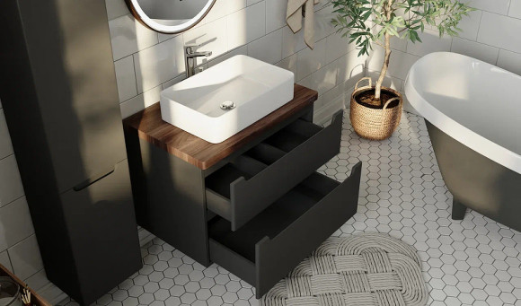 Тумба под раковину Jorno Wood 100 wood.01.100/P/GR подвесная Серая