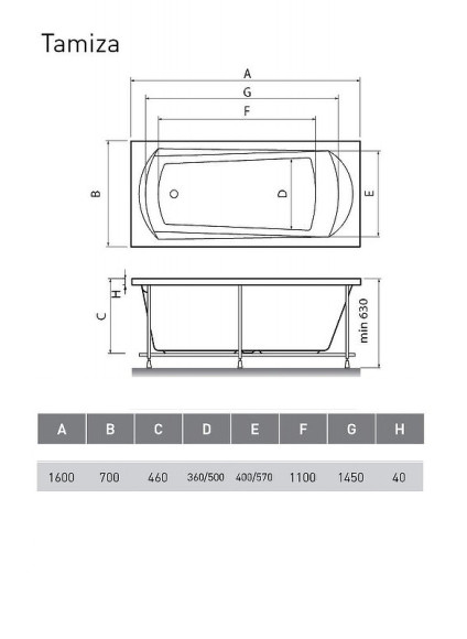 Акриловая ванна Relisan Tamiza 160х70 Гл000013922 без гидромассажа
