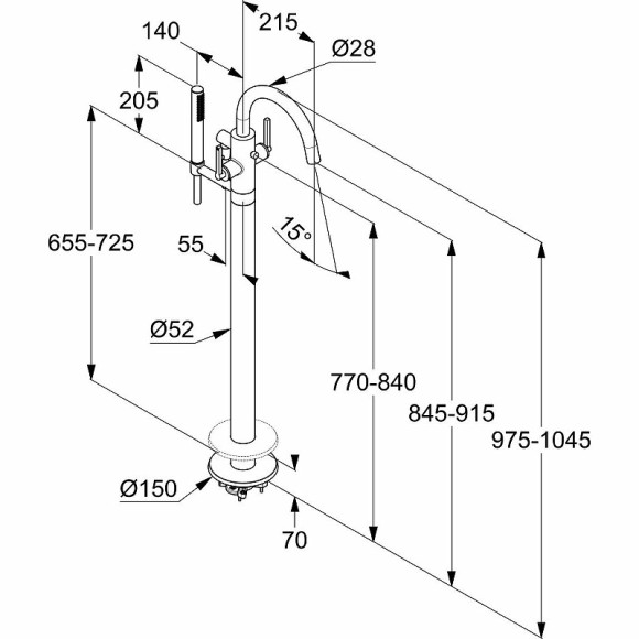 Смеситель для ванны Kludi Nova Fonte Puristic 205903915 Черный матовый