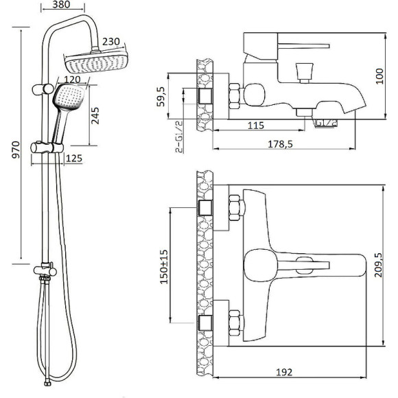 Душевая система Orange Karl M05-934b Черная