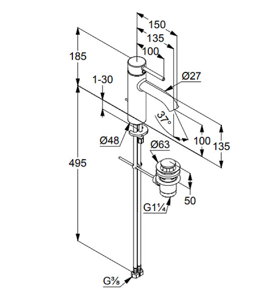 Смеситель для раковины Kludi Bozz 382800576 Хром Смеситель для раковины Kludi Bozz 382800576 Хром