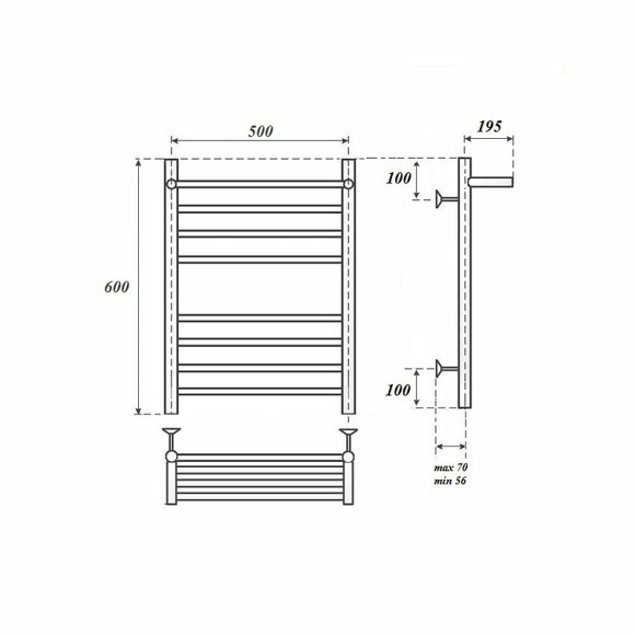 Водяной полотенцесушитель Point Аврора Премиум PN10156SP П7 500x600 с полкой Хром