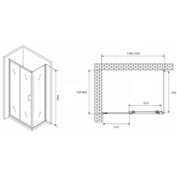 Душевой уголок Abber Schwarzer Diamant 120x80 AG301205-S805 профиль Хром стекло прозрачное Душевой уголок Abber Schwarzer Diamant 120x80 AG301205-S805 профиль Хром стекло прозрачное