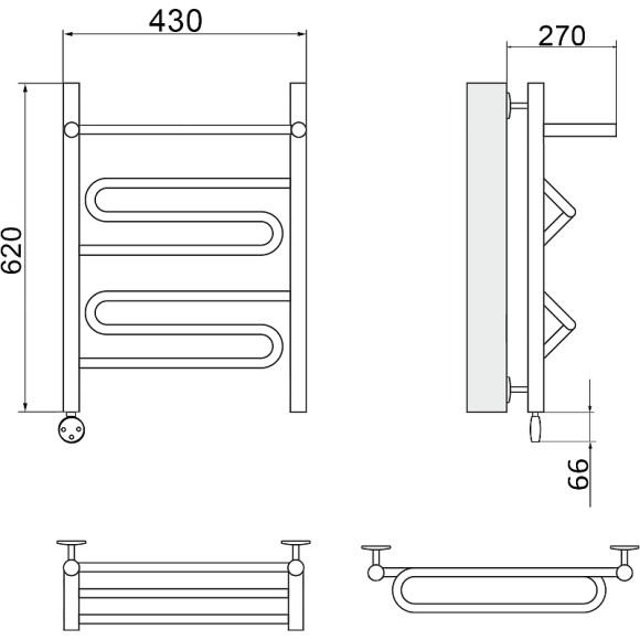 Электрический полотенцесушитель Ника Curve ЛZ ВП 60/40 с полкой Хром