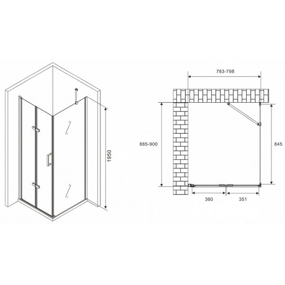 Душевой уголок Abber Zart 80x90 AG08080P-S91 профиль Хром стекло прозрачное Душевой уголок Abber Zart 80x90 AG08080P-S91 профиль Хром стекло прозрачное
