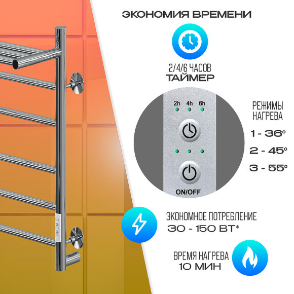 Электрический полотенцесушитель Ника Way-2 60/50 U с полкой Хром Электрический полотенцесушитель Ника Way-2 60/50 U с полкой Хром