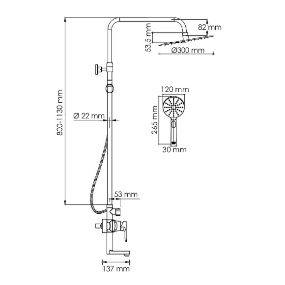 Душевая система WasserKRAFT A166.116.127.010.CH Хром