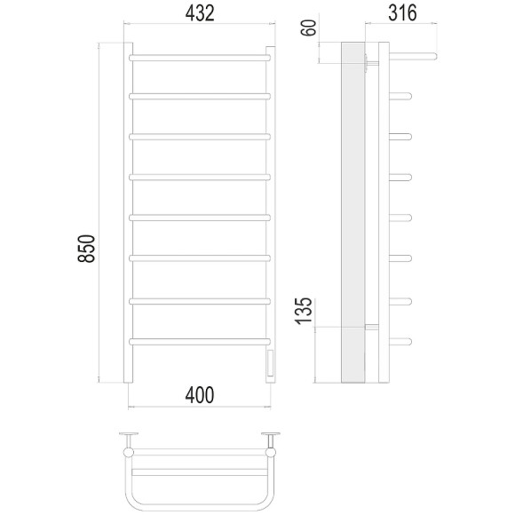 Электрический полотенцесушитель Terminus Полка П8 400х850 4670078531445 с полкой Хром