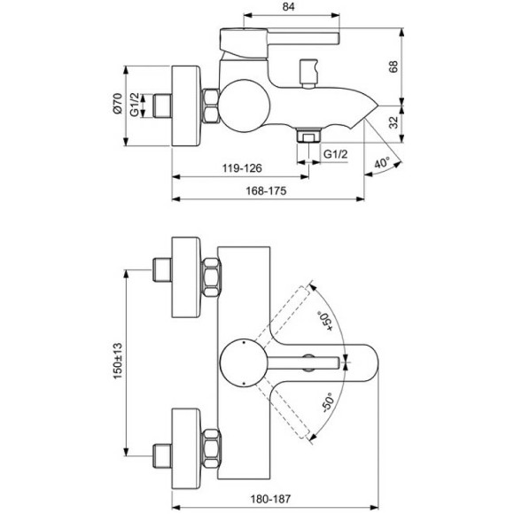 Смеситель для ванны Ideal Standard Ceraline BC199U5 Белый матовый Смеситель для ванны Ideal Standard Ceraline BC199U5 Белый матовый