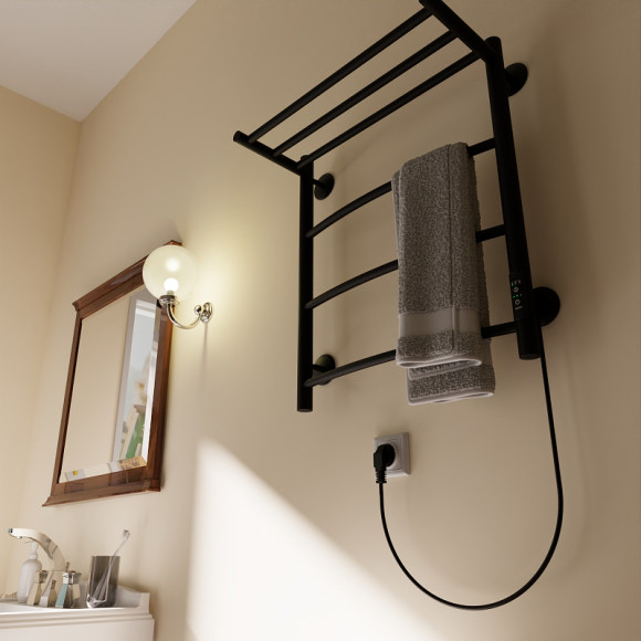 Электрический полотенцесушитель Маргроид Вид 4 600x500 04-6050-1051-9005R правый с полкой Черный матовый Электрический полотенцесушитель Маргроид Вид 4 600x500 04-6050-1051-9005R правый с полкой Черный матовый