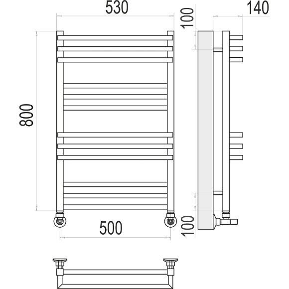 Водяной полотенцесушитель Terminus Нойс П12 500x800 4630080268401 Хром, нижнее подключение, G 1/2" ВР, с комплектом вентилей Водяной полотенцесушитель Terminus Нойс П12 500x800 4630080268401 Хром, нижнее подключение, G 1/2" ВР, с комплектом вентилей