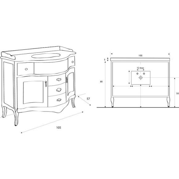 Тумба под раковину Cezares Rubino 105 RUBINO.BA.BLO Bianco laccato opaco