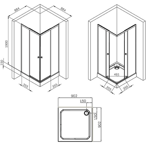 Душевой уголок AM.PM X-Joy 90х90 W94G-403-9090-МТ профиль Хром матовый стекло прозрачное Душевой уголок AM.PM X-Joy 90х90 W94G-403-9090-МТ профиль Хром матовый стекло прозрачное