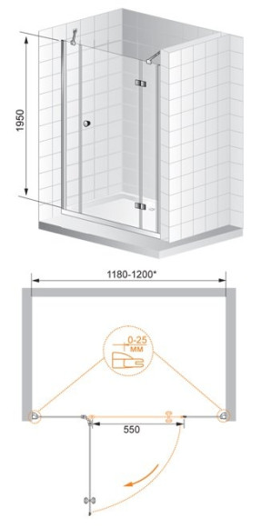 Душевая дверь в нишу Cezares Verona B-13 140 VERONA-W-B-13-40+60/40-P-Cr-R профиль Хром стекло текстурное