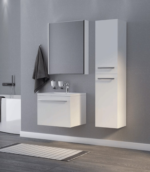 Шкаф пенал 1MarKa Соната 35 R У23257 подвесной c бельевой корзиной Белый глянцевый