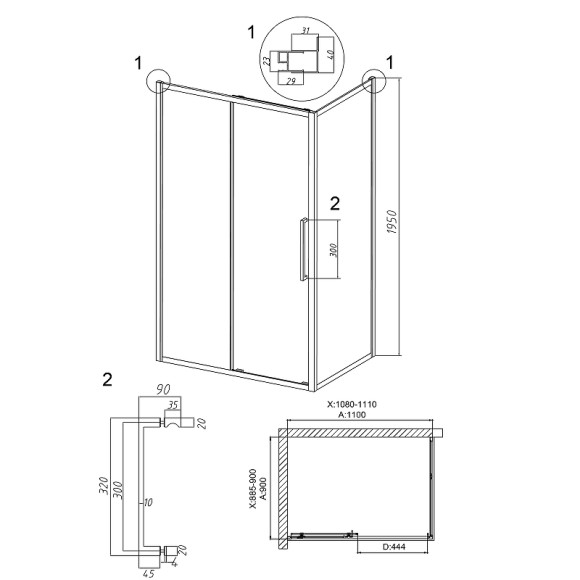 Душевой уголок Grossman Cosmo 110х90 120.K33.02.1190.10.02 профиль Хром стекло шиншилла