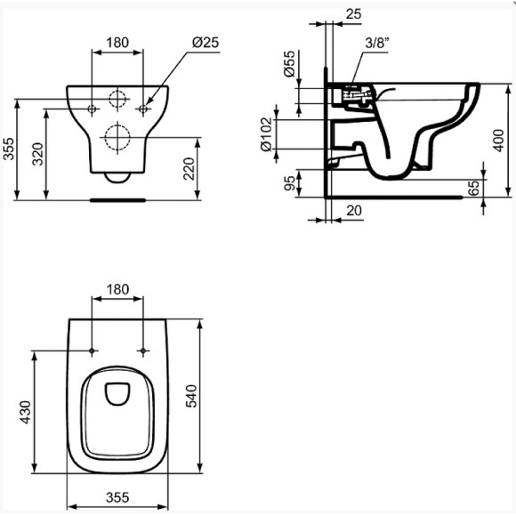 Унитаз биде Ideal Standard I.Life A T481801 подвесной Евробелый без сиденья