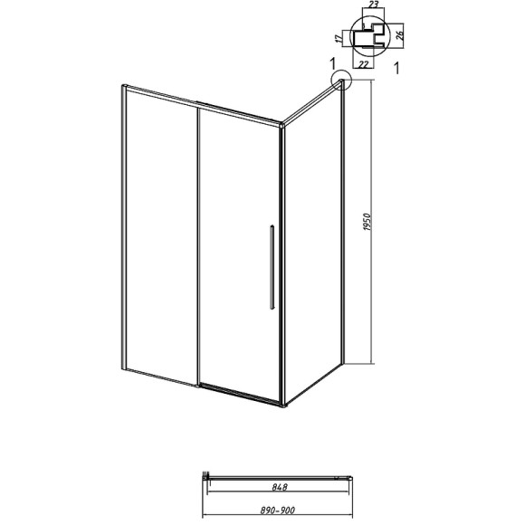 Душевая стенка Grossman Galaxy 90 200.K33.01.90.42.00 профиль Графит сатин стекло прозрачное