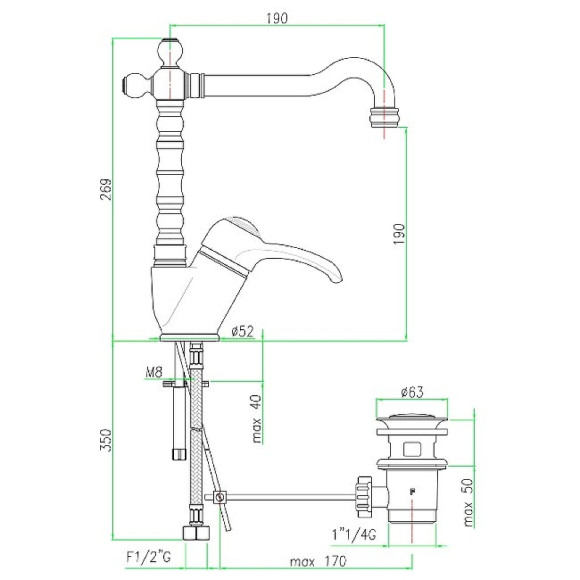 Смеситель для раковины Webert Aurora AU831702010 Золото Смеситель для раковины Webert Aurora AU831702010 Золото