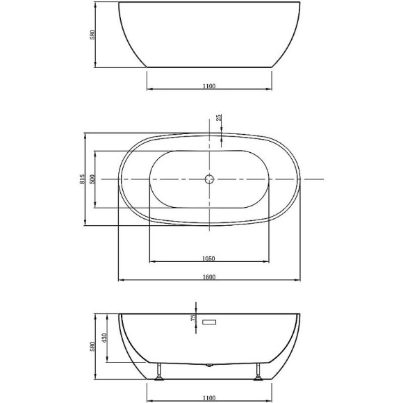 Акриловая ванна Vincea 160x81.5 VBT-408-1600 без гидромассажа Акриловая ванна Vincea 160x81.5 VBT-408-1600 без гидромассажа