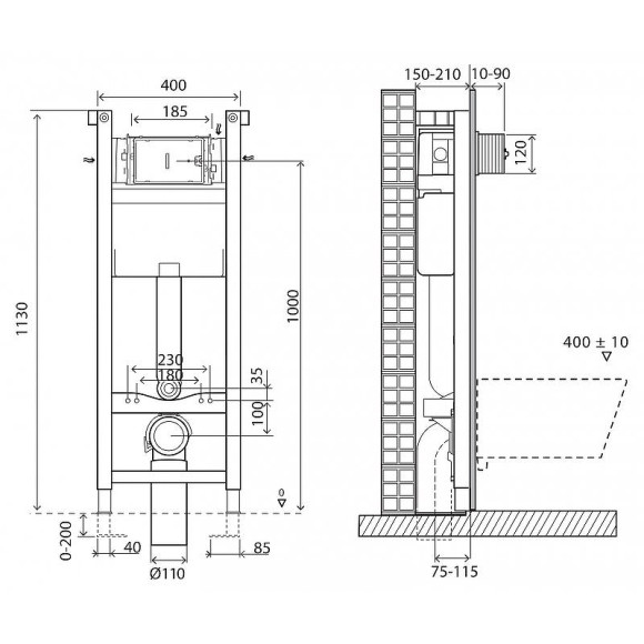 Комплект унитаза с инсталляцией BelBagno Onda BB066CHR/BB870SC/BB004-40 EXPERT/BB014-SR-BIANCO с сиденьем Микролифт и Белой клавишей смыва