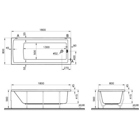 Акриловая ванна Vitra Neon 180x80 55840001000 без гидромассажа Акриловая ванна Vitra Neon 180x80 55840001000 без гидромассажа
