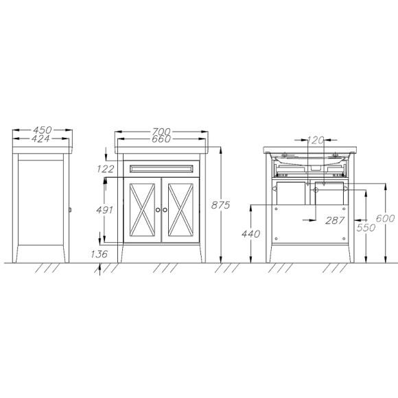 Тумба под раковину Opadiris Палермо 70 00-00006721 Светлый орех