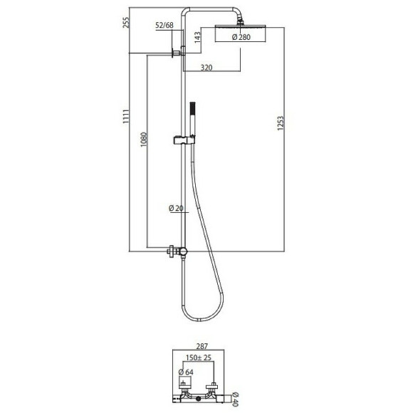 Душевая система Bossini Cosmo L10196.021 с термостатом Золото Душевая система Bossini Cosmo L10196.021 с термостатом Золото